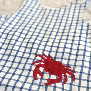 Vintage Gingham Embroidered Girl's Crab Shift Dress